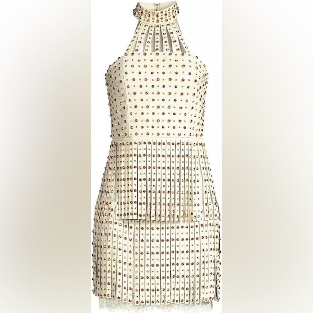 Lamb leather studded Fringe Lace Dresss - Picture 4 of 17